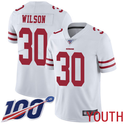 San Francisco 49ers Limited White Youth Jeff Wilson Road NFL Jersey #30 100th Season Vapor Untouchable->san francisco 49ers->NFL Jersey